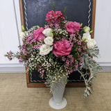 Large Valentine rose arrangement hobnail vase