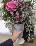 Large Valentine rose arrangement hobnail vase