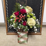 Christmas arrangement plaid vase