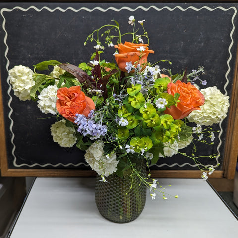 Mother's Day arrangement green vase