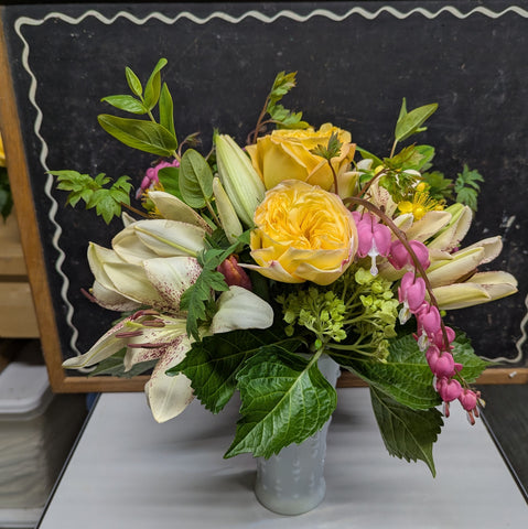 Vintage milk glass vase arrangement