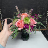 Valentine arrangement green vase