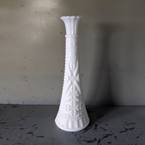 Tall cut glass  vintage milk glass vase