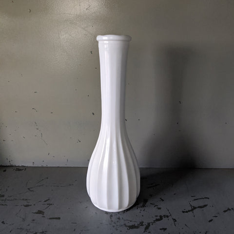 Tall ribbed vintage milk glass vase