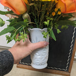 Thanksgiving arrangement milk glass vase