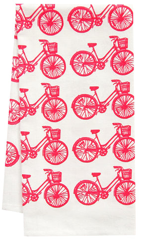 organic all over red bike tea towel